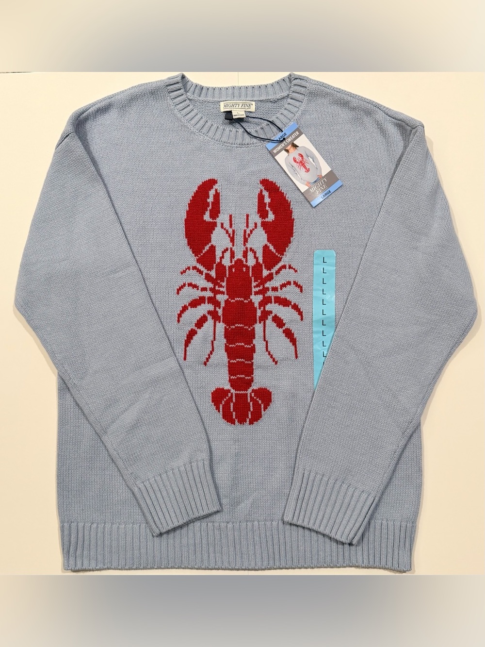 Lobster Knit Sweater Women’s Large Blue Red Coastal NWT